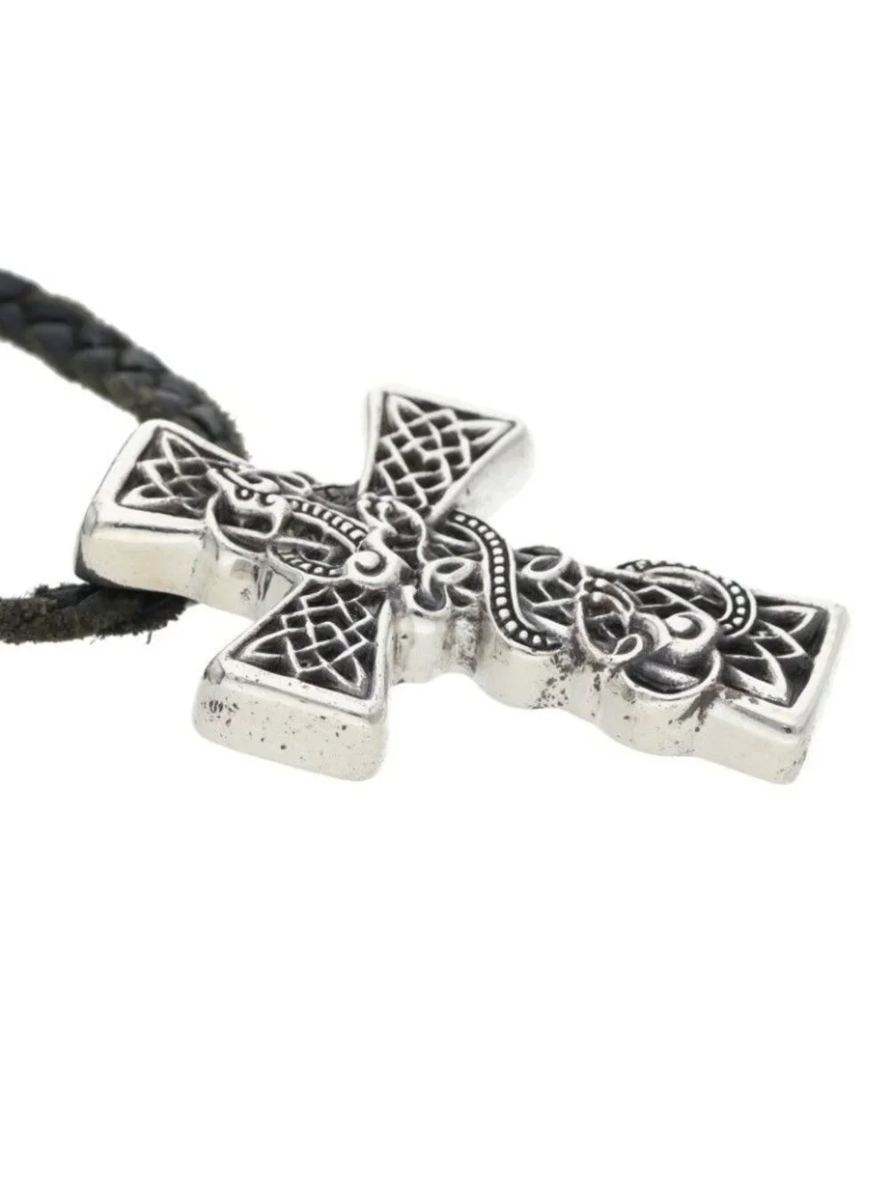 Chrome Hearts Celtic Cross XS Leather Braid Silver Necklace